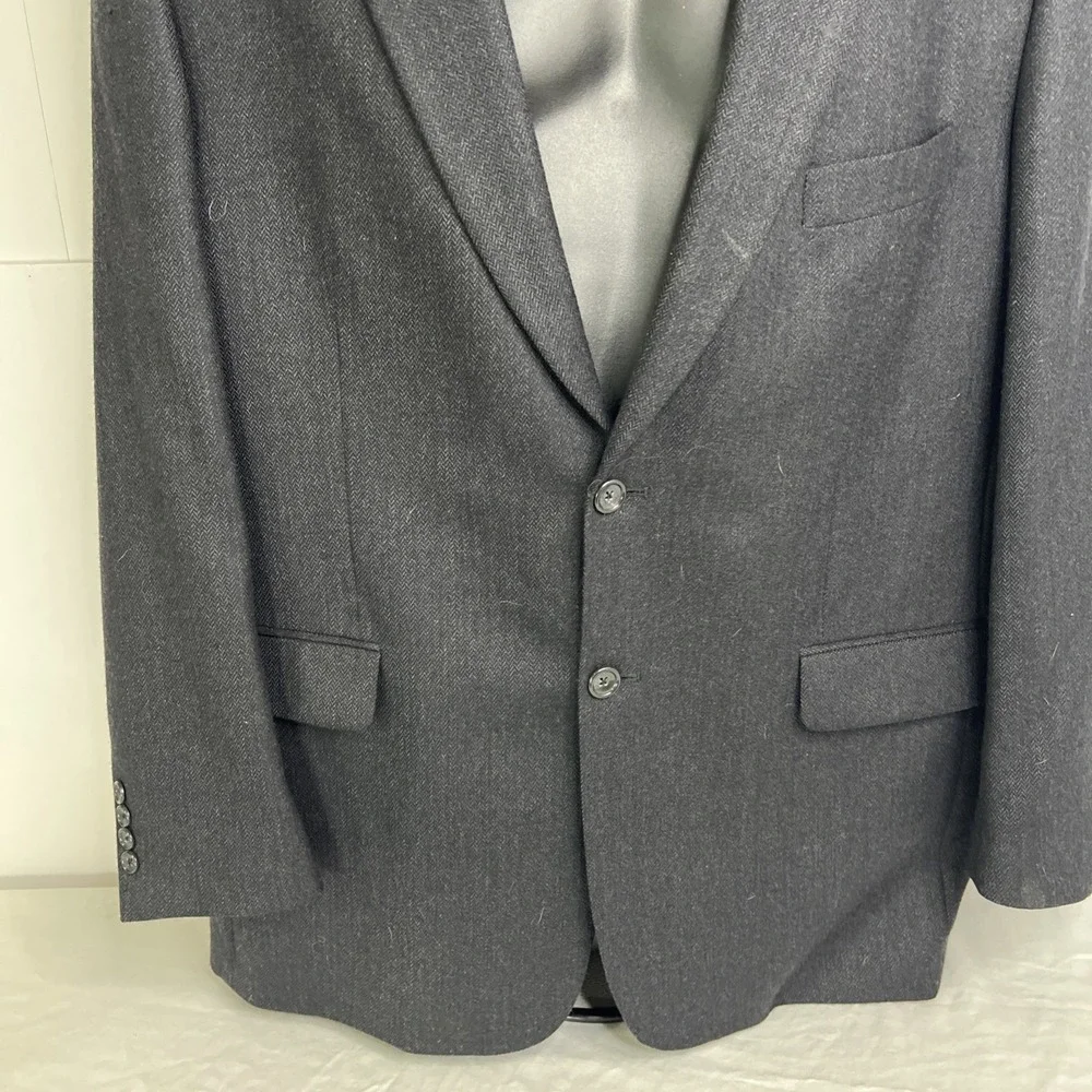 Joseph & Feiss‎ Blazer Jacket 43R Black Gray Herringbone Lambswool Work Office